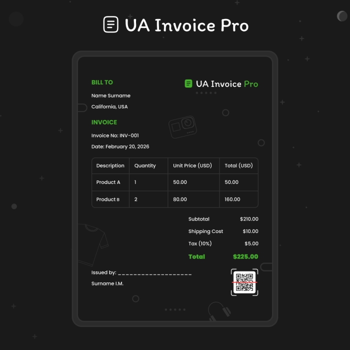 UA Invoice Pro Рахунок-фактура та Видаткова накладна (Мульти-ФОП + QR)